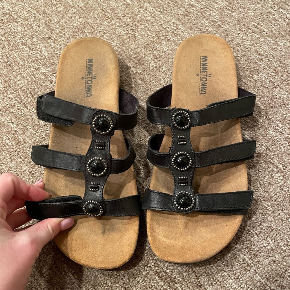 Black Minnetonka Velcro sandals